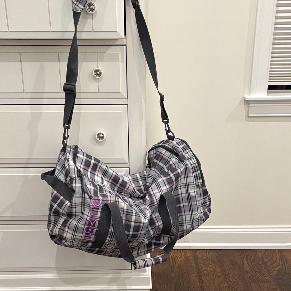 Dakine Gray & Purple Plaid Travel Duffel Bag - Picture 2 of 5